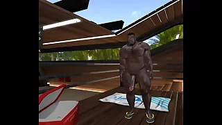 spying on giant black bull with huge cock by pool