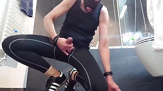 Wank in yoga pants and sneakers